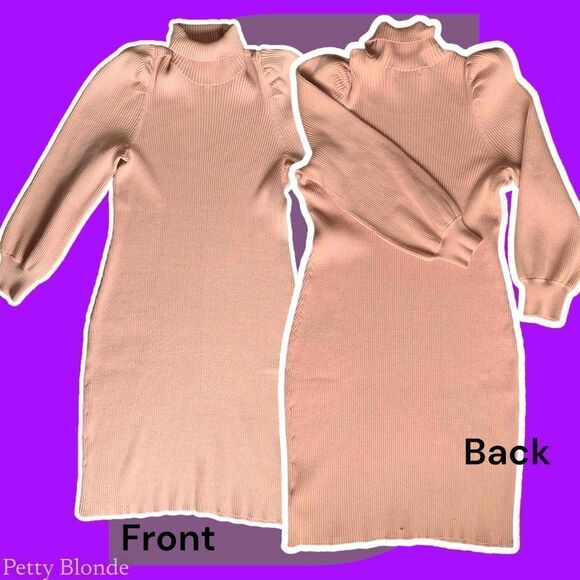 Puff Sleeve Ribbed Sweater Dress Womens Size 2X Pink Knit Long Sleeve JustFab - Picture 9 of 14